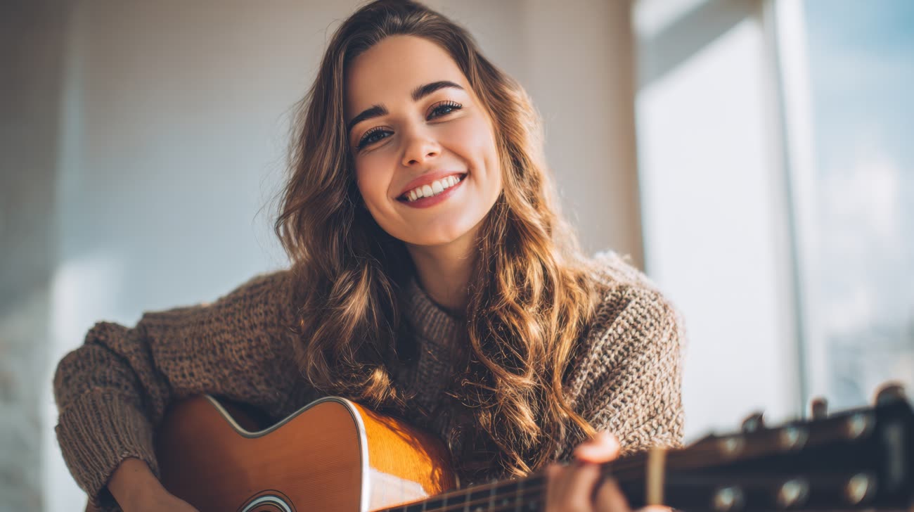 Junge Frau mit Gitarre im Unterricht